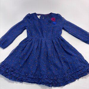 Monsoon Girls Dress Blue Tiered Floral Sheer Sleeve Chiffon Size 5T